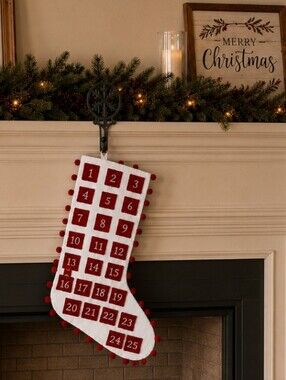 Advent Calendar Felt Pom Pom Christmas Stocking 25 Days Hershey's Miniatures NEW